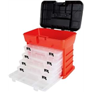 Portable Tool Storage Box - Small Parts Organizer with 4 Multi-Compartment Trays for Fishing Tackle, Hand Tools, or Craft Supplies by Stalwart