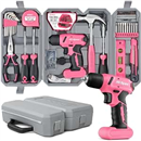 Hi-Spec 8V Cordless Drill Driver Set for Home Repair and Maintenance, Pink