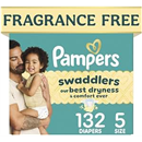 Pampers Swaddlers Diapers, Size 5 (20-37 lbs), 132 Count, Fragrance Free, Hypoallergenic, Absorbent, Pediatrician Recommended, Skin Safe