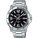 Casio MTP-VD01D-1BV Men's Enticer Stainless Steel Black Dial Casual Analog Sporty Watch, Silver, 48×42×10.7mm, Quartz Movement