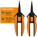 Fiskars 6" Pruning Scissors (2-Pack) for Flowers, Buds, Weeds and Small Plants, Garden Snips with Resin Resistant Nonstick Stainless Steel Blades, Gardening Trimmers with Comfortable Handle