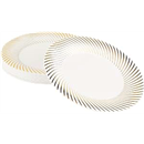 MATANA - 20 Premium Plastic Dinner Party Plates with Gold Ripple Rim, Multi-Use - 26cm / 10" - Perfect for Weddings, Garden Parties, BBQs, Indoor or Outdoor Events