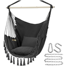 Y- STOP Hammock Chair Hanging Rope Swing, Max 500 Lbs, 2 Cushions Included, Large Macrame Hanging Chair with Pocket, Cotton Weave for Superior Comfort, Durability (Dark Grey)