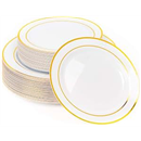 MATANA 60 pc Reusable Gold Plastic Plates with White Gold Rim - 30 Dinner Plates 10.25" Inch, 30 Salad Dessert Appetizer Plates 7.5" Inch, Heavy Duty, Elegant, Premium for Parties, Wedding & Events