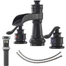Matte Black Bathroom Faucet 3 Hole or 8 Inch Widespread Tap, 2 Handle Brass Waterfall Faucet for Bathroom Sink 3 Hole Mounted with Pop-up Drain and Supply Line