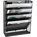 EASEPRES 6 Tier Desk File Organizer, Mesh Hanging Wall Mount Document Organization Stand, Desktop Vertical Mail Paper Folder Holder Rack with Bottom Tray for Office Cubicle, Sides Closed, Black