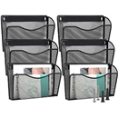 EASEPRES 6 Pack Mesh Wall Mounted File Holder Organizer Metal Hanging Vertical Paper Mails Rack Storage Wire Document Filling Holder Pocket for Office and Home, Black