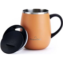 Grandties Insulated Coffee Mug with Handle - Sliding Lid for Splash-Proof 16 oz Wine-Glass Shape Thermal Tumbler with Double Walled Vacuum Stainless Steel to Keeps Beverages Hot or Cold - Black (Carrot)