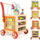 Wondertoys Wooden Activity Cube Toys Baby Push Walker with Bead Maze Clocks Shape Sorter Abacus 6 in 1 Play Learning Educational Toys Birthday Gifts for Toddlers Kids