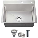 POPFLY 24×18 Inch Drop in Kitchen Sink, Topmount Handmade Single Bowl 18 Gauge 304 Stainless Steel Overmount Kitchen Sinks, Brushed