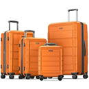 SHOWKOO Full PC Hardshell Luggage Sets Durable Expandable Hardside Suitcase with Double Spinner Wheels TSA Lock 4pcs, Orange