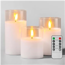 Glass Battery Operated LED Flameless Candles with Remote and Timer, Real Wax Candles Warm Color Flickering Light for Festival Wedding Home Party Decor(Pack of 3)-White