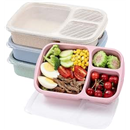 buluker 4 Pack Bento Lunch Box Set 3 Compartment Food Storage Containers Wheat Straw Meal Prep Lunch Box Plastic Food Storage Containers, Microwave and Dishwasher Safe (light colour)