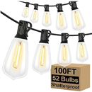 LED Outdoor String Lights 100FT Patio Lights with 52 Shatterproof ST38 Vintage Edison Bulbs, Outside Hanging Light Waterproof for Porch, Deck, Garden, Backyard, Balcony, 2700K Dimmable | 2 Spare ST38 Edison Bulbs Dimmable, Connectable Plug-in LED Outdoor Lighting for Porch, Garden, Backyard, Balcony, 2700K