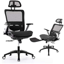 COLAMY Ergonomic Mesh Office Chair with Footrest - High Back Computer Desk Chair with Headrest, 4D Flip-up Armrests, Adjustable Tilt Lock, and Lumbar Support for Ultimate Comfort, Black