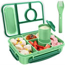Amathley Bento Box Adult Lunch Box Kids,Lunch containers for Adults/Kids/Toddler,5 Compartments bento Lunch Box for Kids with Sauce Vontainers,Microwave & Dishwasher & Freezer Safe (Green)