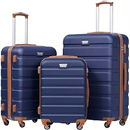 Coolife Luggage 3 Piece Set, Lightweight Durable Hardshell Suitcase set with 360° Spinner Wheels, TSA-approved Lock, Checked Family Travel Luggage sets, 20/24/28 Inch, Apricot Navy