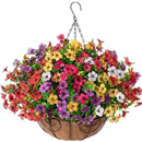 Artificial Faux Hanging Plants Flowers Basket for Summer Outdoor Outside Decoration, Fake Silk UV Sun Resistant Look Real Colorful Daisy Eucalyptus for Porch Home Patio Balcony Yard