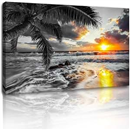 Yxbhhym-Large Canvas Ocean Wall Art Black White Gold Wall Art Beach Pictures for Walls Sunrise Seascape Scenery Print Palm Poster Wave Sea Artwork for Wall Art Living Room Office Wall Décor Bedroom