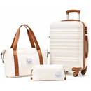 LONG VACATION Carry On Luggage Sets 3 Piece 20 Inch Suitcase Set, ABS+PC Hardshell Lightweight Travel Luggage with Spinner Wheels & YKK Zipper TSA Lock (BEIGE-BROWN, 20 Inch)