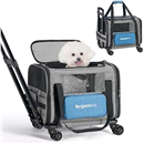 Cat Carrier with Wheels Telescopic Handle and Shoulder Strap, Soft Rolling Cat Purse with Large Pocket for Travel Vet Visits (M(16.5"X11"X11"))