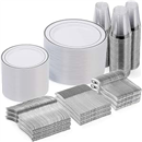 Goodluck 600 Piece Silver Plastic Dinnerware Set for 100 Guests