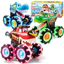 JOYIN 3 Pack Monster Truck Toy, Light Up Cars Press and Go Dinosaur Trucks