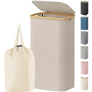 Lifewit 100L Laundry Basket with Lid, Clothes Hampers for Laundry with Bamboo Handles and 1 Removable Bag, Large Foldable Laundry Hamper for Bedroom, Bathroom, Dorm, Laundry Room, Beige