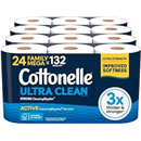 Cottonelle Ultra Clean Toilet Paper, 24 Family Mega Rolls=132 Regular Rolls