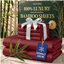 DECOLURE 100% Organic Viscose Derived from Bamboo Sheets Queen Size 6pcs - Ultra Soft & Luxuriously Cooling, 17" Deep Pocket, Double Stitching, Perfect for Hot Sleepers - Queen Bed Sheets (Burgundy)