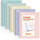 SUNEE Spiral Notebooks, 1-Subject, 5 Pack, College Ruled Paper, 8" x 10-1/2", 70 Sheets per Notebook,3-Hole Punched Paper, Pink,Purple, Blue, Green, Yellow Spiral Lined Notebooks for School,Work