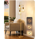 EDISHINE Dimmable Industrial Floor Lamp, Farmhouse Standing Lamp for Living Room with 3 LED Edison Bulbs, Diamond-Shaped Cage, Corner Rustic Rattan Reading Lamps for Bedroom, Office, Gold