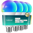 Linkind Matter Smart Light Bulb,1600LM 100W Smart Bulbs Work with Alexa/Apple Home/Google Home/SmartThings, RGBTW LED Color Changing Bulbs Music Sync, 2.4GHz Wi-Fi Light Bulbs LED 11W, A21 E26, 4Pack