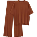 KIRUNDO 2 Piece Lounge Sets for Women Airport Travel Outfit,Summer Casual Loose Short Sleeve Top Wide Leg Pants Maternity Set