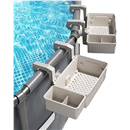 2 Sets of Poolside Storage Baskets with Cup Holders - Perfect for 3-Inch or Smaller Top Rails - Above Ground Pool Accessories - Fit for Most Above Ground Pool（Grey）