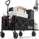 Overmont 100L Collapsible Portable Wagon - Ultra-Compact Folding Design - Small Utility Wagon Cart with Flexible Tailgate Removable All-Terrain Wheels - 220LBS for Camping Garden Shopping Sports