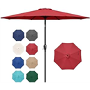 Simple Deluxe 9FT Outdoor Patio Umbrella Table Market Umbrella with Push Button Tilt and Crank, 8 Sturdy Ribs, UV Protection Waterproof for Garden, Lawn, Deck, Backyard, Pool, Red