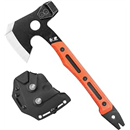 HX OUTDOORS Multifunctional Splitting Axe, Full Tang Survival Camping Tactical Hatchet, Camp Bushcraft Hand Axes with Hammer and Nail Puller (Orange)