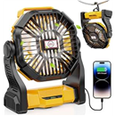 DOWILLDO 20000mAh Battery Operated Fan, Camping Fan Rechargeable with LED Light & Hooks, Portable Tent Fan Outdoor for Picnic, Barbecue, Fishing, Travel (Yellow)