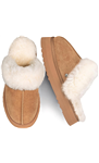 Parfeying Women's Shearling Slippers Genuine Leather with Rubber Sole, Sheepskin Fuzzy Indoor Outdoor Shoes for Home