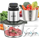 Ganiza Food Processor with Dual Bowls, 2-Speed Food Chopper & Meat Grinder | 8Cup Stainless & 8Cup Glass Bowls, Upgraded Button & Smart Overheat Protection Light - Includes Clean Brush, 2 Sets of Blades