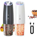 CIRCLE JOY Gravity Electric Salt and Pepper Grinder Set, Rechargeable Pepper Grinder with 135ml Refillable Container, Adjustable Coarseness, Electric Salt Shaker for Home Restaurant, Black White