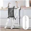 COSYLAND Foldable Toddler Standing Tower - Adjustable Height Folding Step Stool with Safety Net - Portable Toddler Kitchen Stool Helper for Learning and Cooking - Easy to Organize Cream