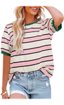 Dokotoo Womens Summer Tops 2026 Striped Color Block Short Sleeve Fashion T-Shirts Crewneck Casual Loose Basic Tee Blouses