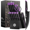 Knife Set - 15 PCS Kitchen Knife Set with Built-in Knife Sharpener Block - Stainless Steel Knife Block Set - Dishwasher Safe, Elegant Box for Men Women, Fathers day