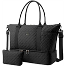 HOTOR Travel Duffel Bag - Weekender Bags for Women, Gym Tote Bags with Shoe Compartment, Carry On Overnight Bag with Toiletry Bag for Travel Essentials and Travel Accessories, Black, 13.4"×17.3"×7.9"