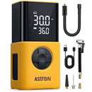 AstroAI Tire Inflator L7S Portable Air Compressor Cordless Bike Air Pump with Digital Dual Values Display, 150 PSI Car Tires Pump with LED Lights Air Pump for Auto, Motorcycles, Bikes, Balls Yellow | With all valves LED light, rechargeable tyre pump for bicycle, e-bike, car, motorcycle, balls, yellow