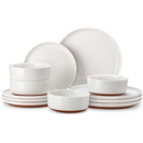MALACASA Plates and Bowls Sets, 12 Pieces Modern Stoneware Dinnerware Set for 4 Kitchen Dinner Set Ceramic Dishware Dishes Set Microwave and Dishwasher Safe, White, Series TARA