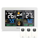 Newentor Weather Station Wireless Indoor Outdoor Thermometer, 7.5in Large Temperature Humidity Monitor, Forecast Station with Barometer, USB Output Port and Adjustable Backlight, White, 3 Sensors