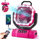 Odoland 20000mAh Portable Camping Fan with LED Light, Rechargeable Battery Operated Oscillating Fan with Remote & Hook, Outdoor Tent Fan with Timer, 4 Speeds for Power Outage Travel Jobsite, Rose Pink